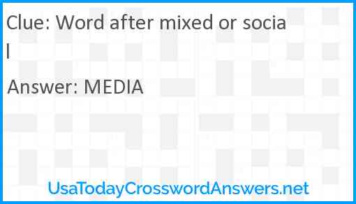 Word after mixed or social Answer