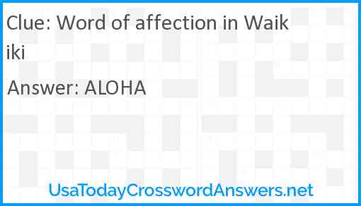 Word of affection in Waikiki Answer