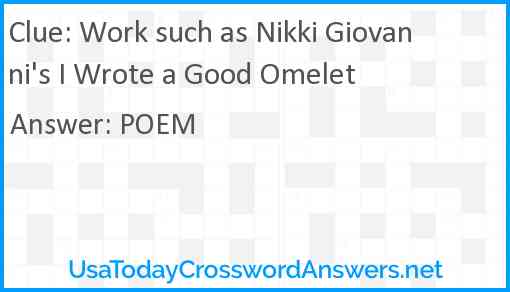 Work such as Nikki Giovanni's I Wrote a Good Omelet Answer