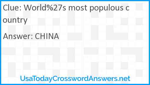 World%27s most populous country Answer