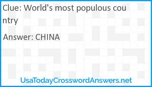 World's most populous country Answer