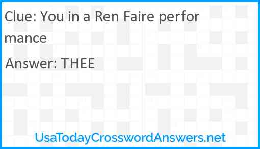 You in a Ren Faire performance Answer